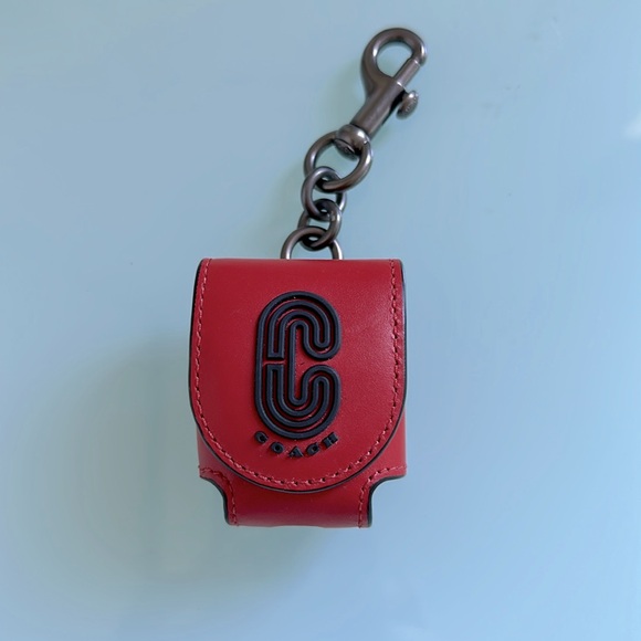 Coach Leather Wireless Earbud Case Snap Closure Leather Lining Attached Key Ring - Picture 1 of 6